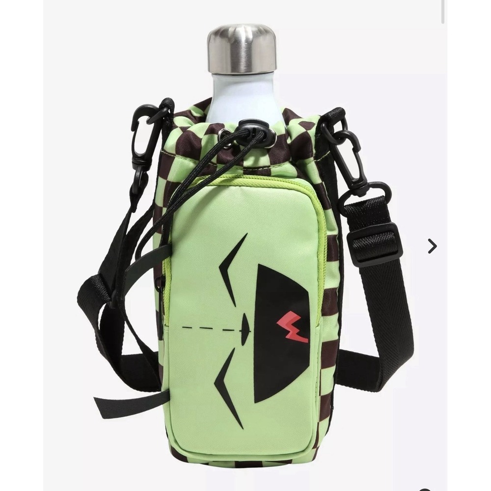 Hot Topic Invader Zim GIR Face Water Bottle Sling Crossbody Bag Front Pocket NWT
